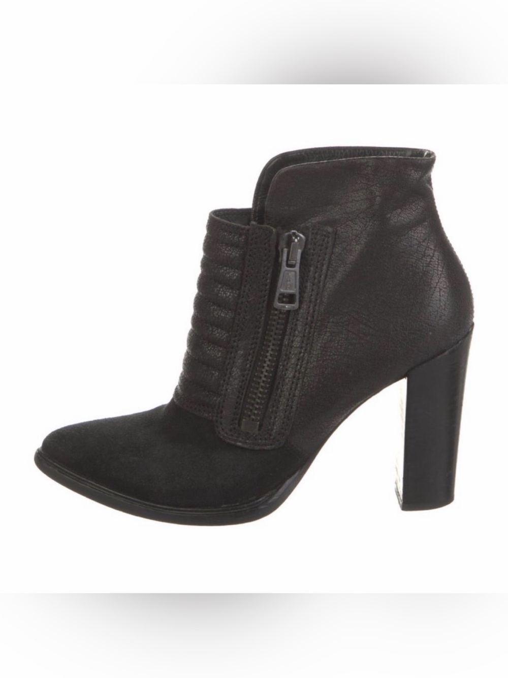 AllSaints Suede Moto Black High-Heel Ankle Boot with Side Zip size 41